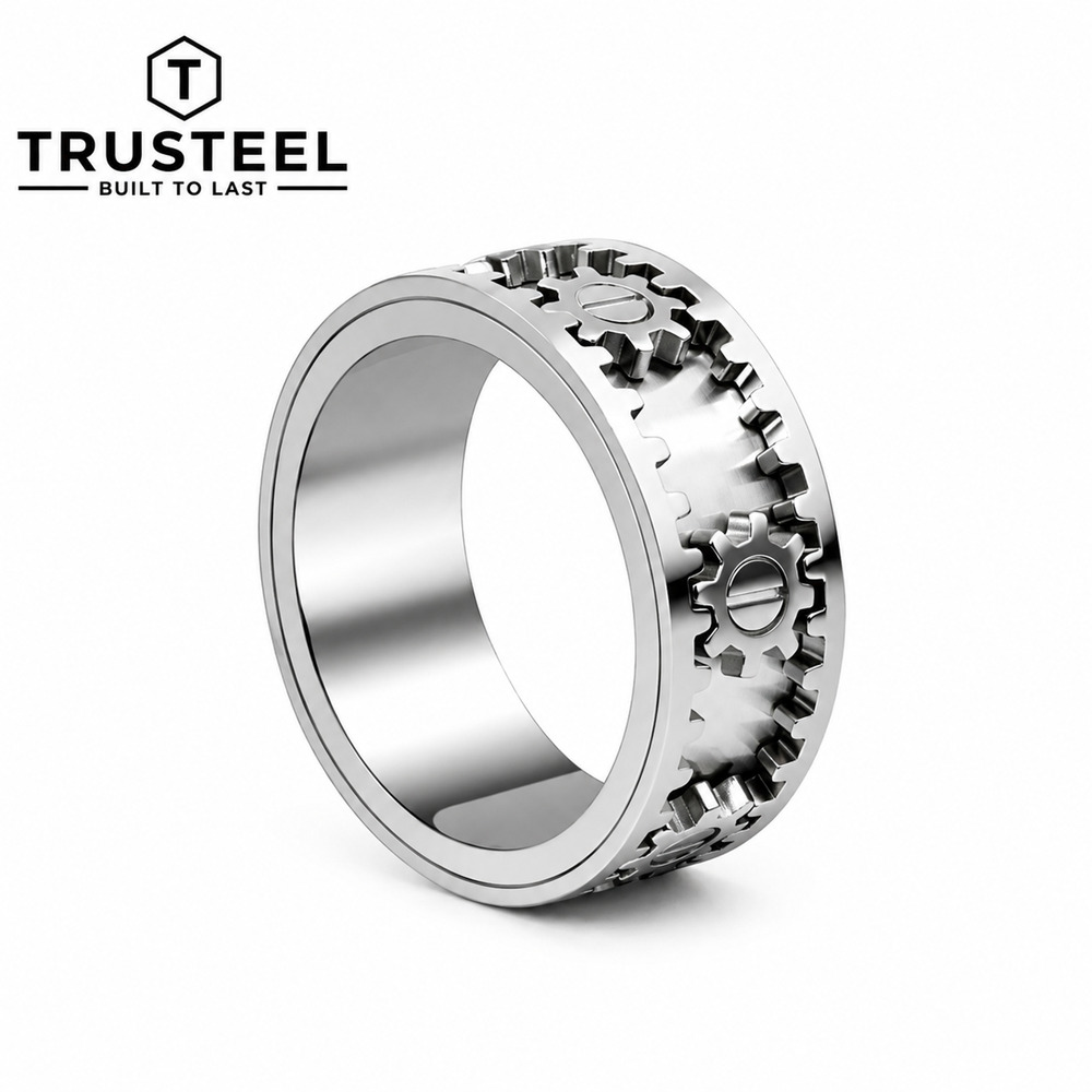Men’s Stainless Steel Spinner Gear Ring punk Fidget Wedding Band Size 11